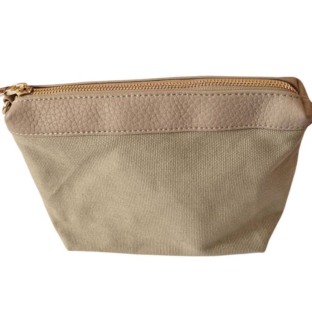 Rachel Zoe Women's Canvas Cosmetic Pouch Clutch Bag Tan